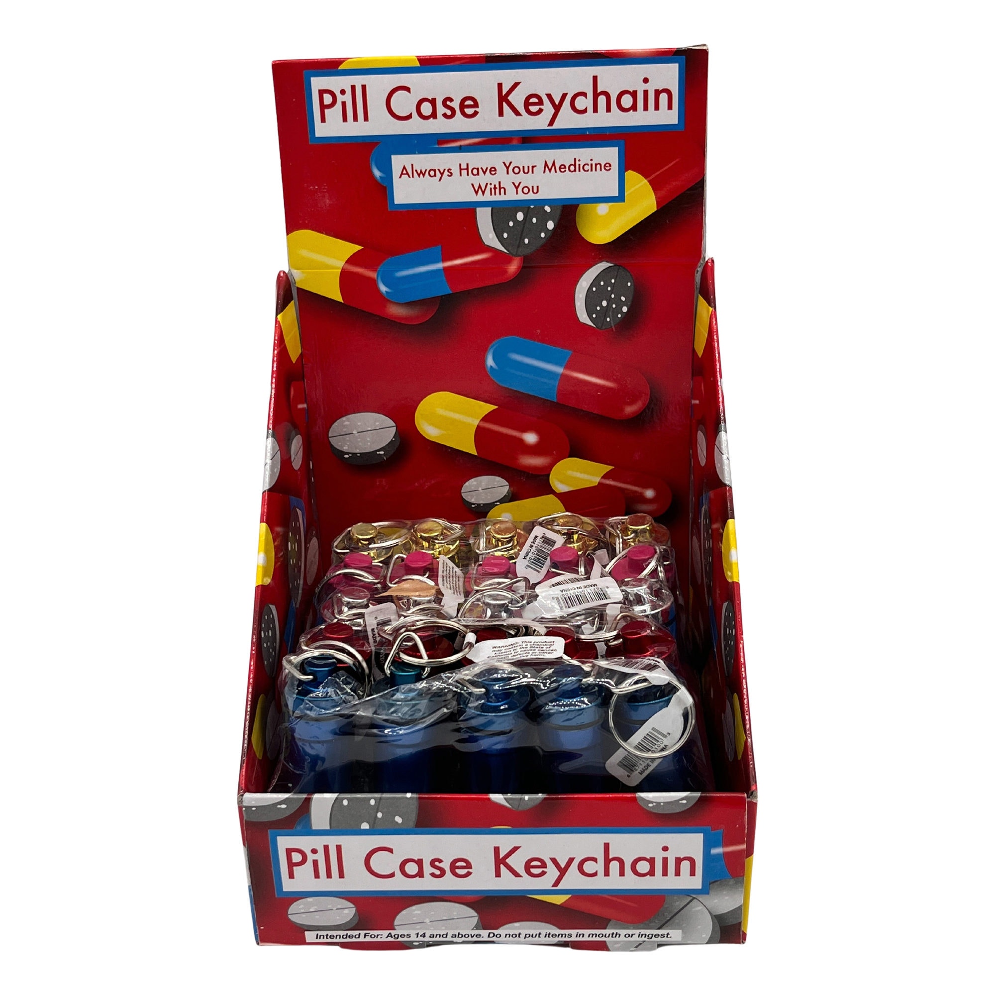 Pill FOB Case Keychain in Assorted Colors in PDQ Display