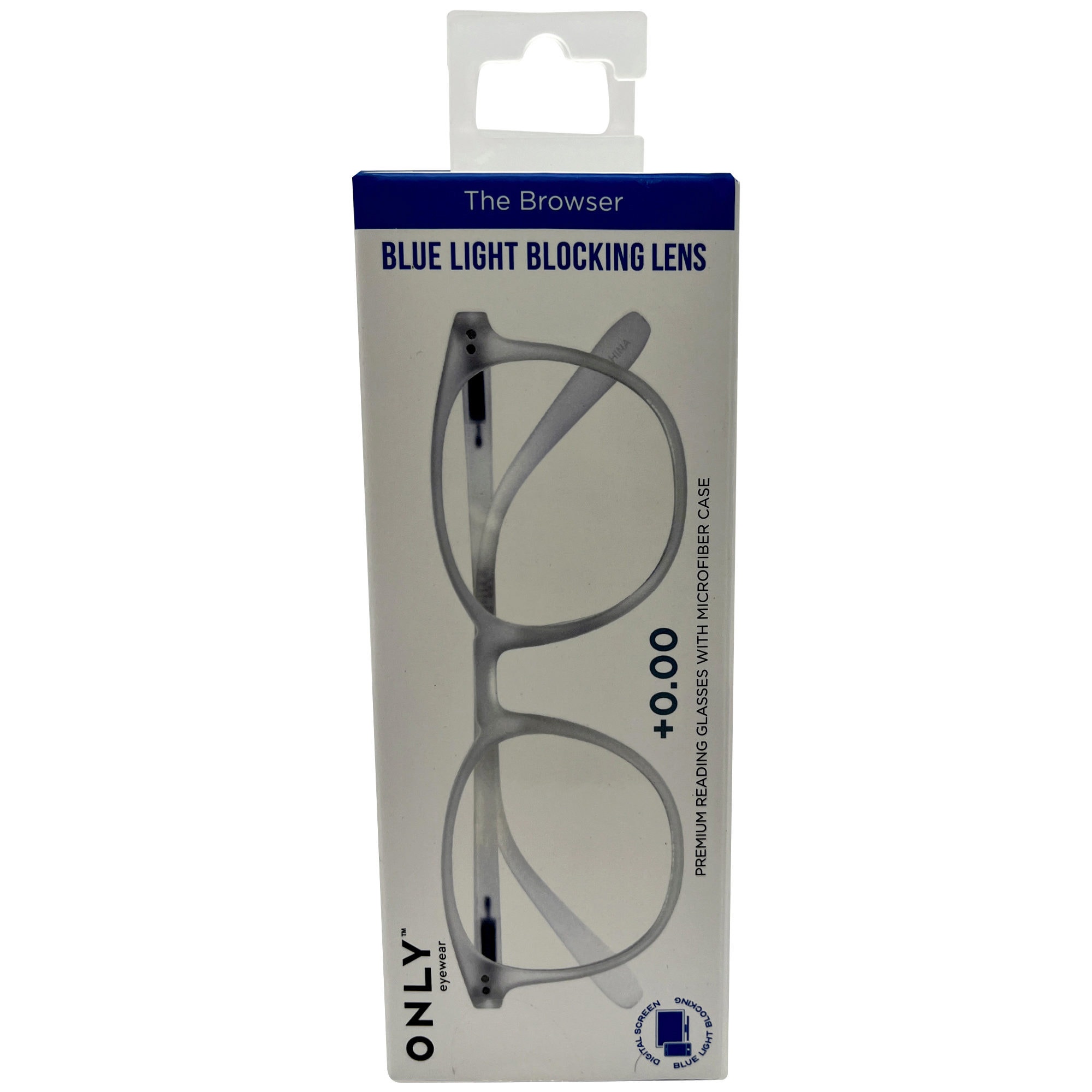 ONLY Eyewear The Browser Wayfarer-Style Clear Frame Rubberized Blue Light Blocking Glasses with Microfiber Case