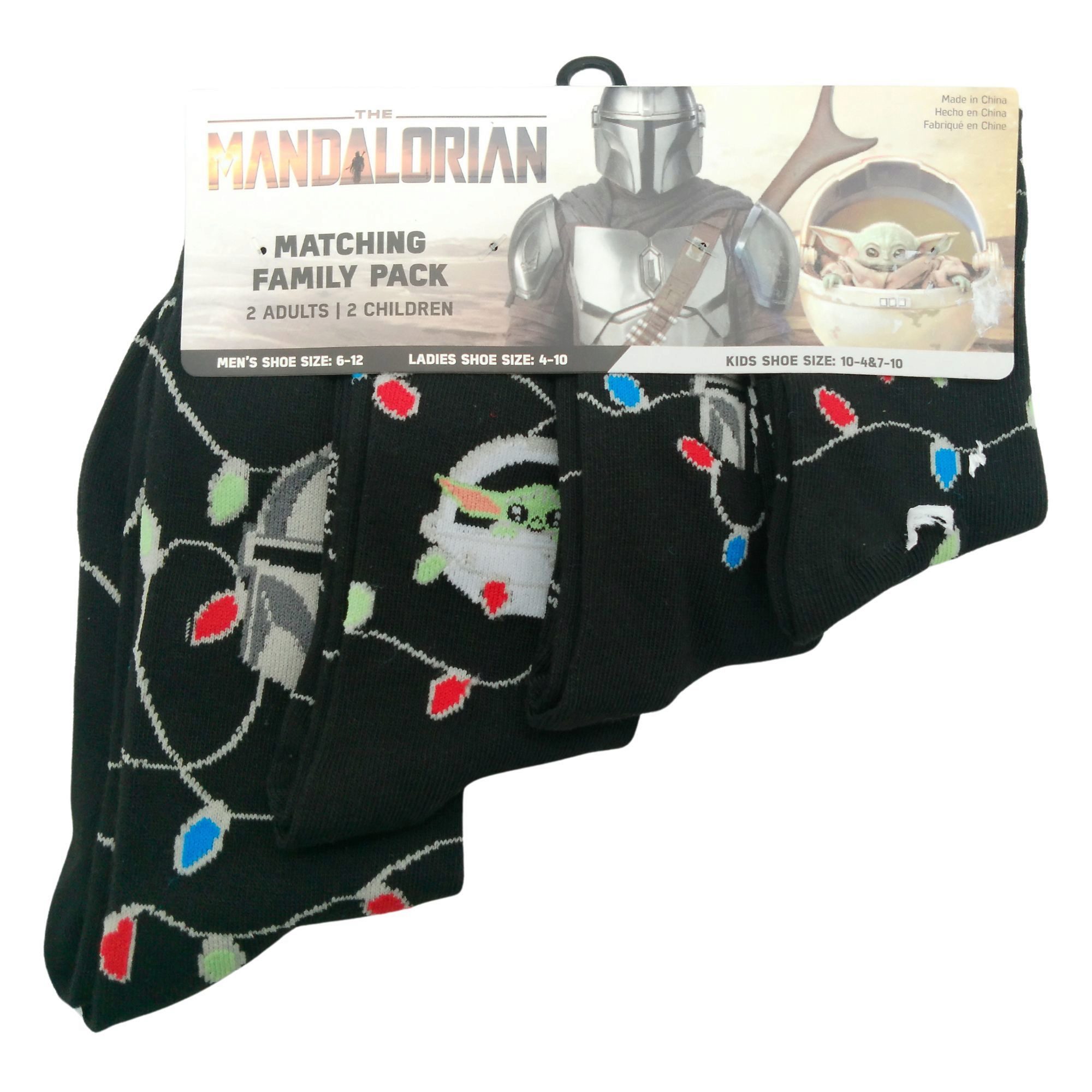 4 Pack Star Wars The Mandalorian Family Crew Socks in Assorted Sizes