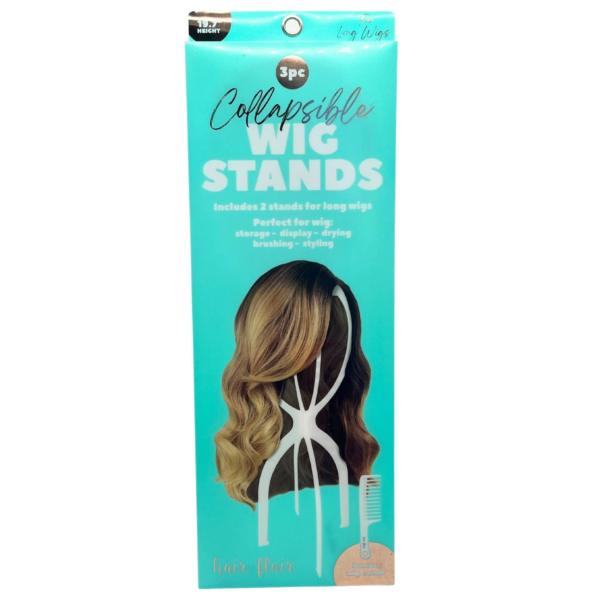 HairFlair 3 Piece 19.7″ Long Hair Collapsible Wig Stand in White