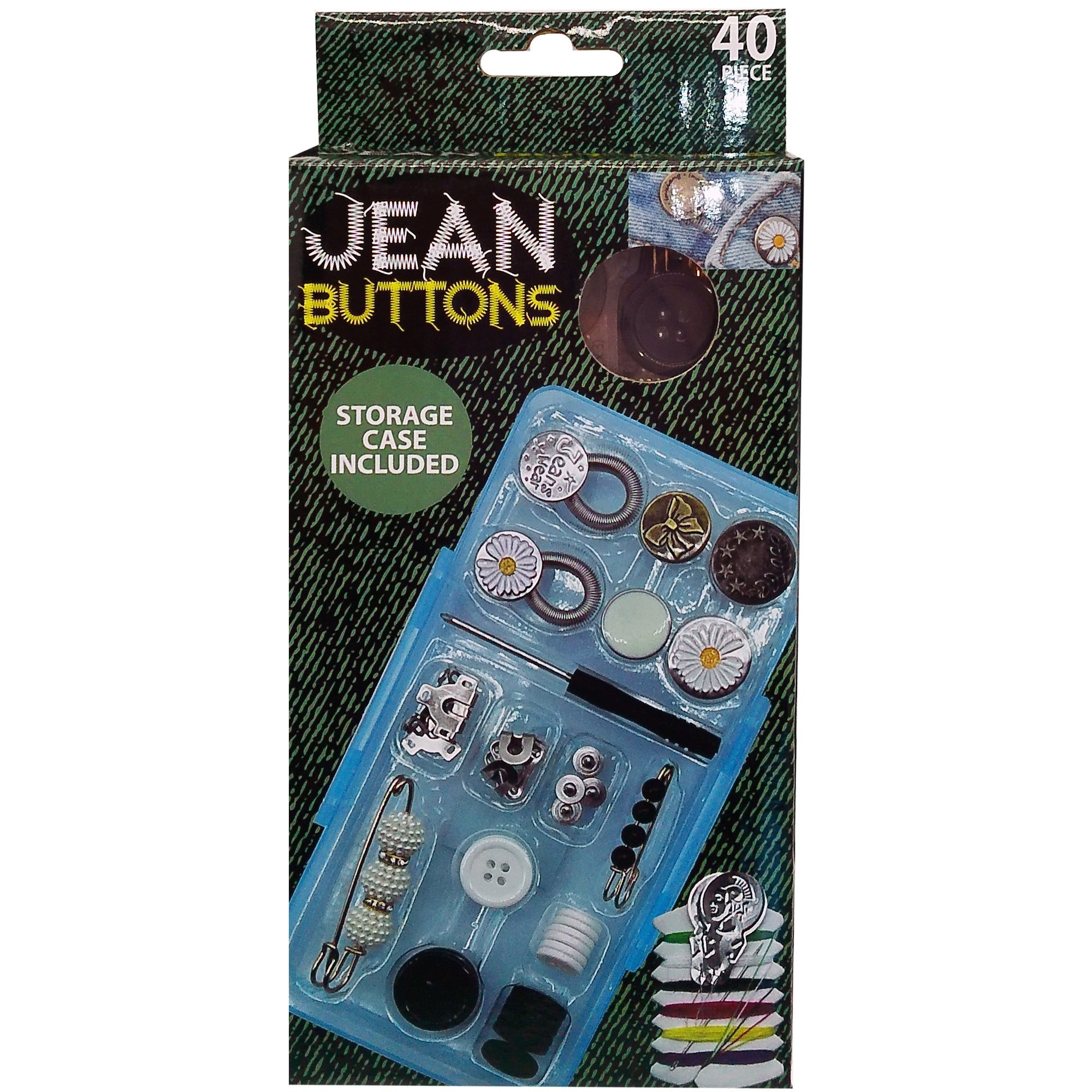 40 Pack Jean Buttons Replacement Kit with Tool in Plastic Case