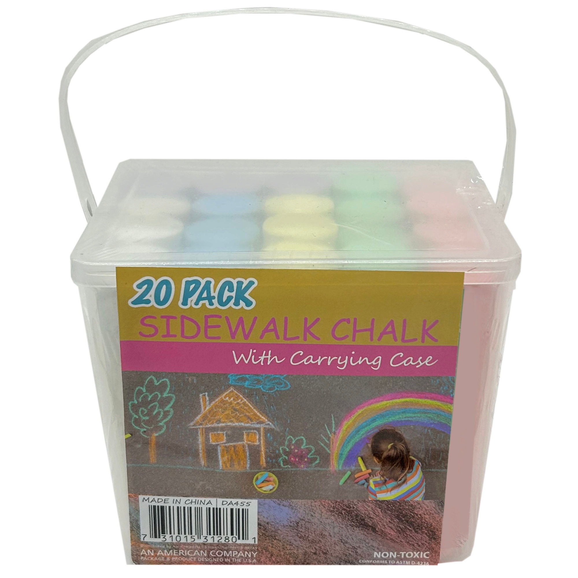 20 Piece Colorful Sidewalk Chalk with Carrying Case