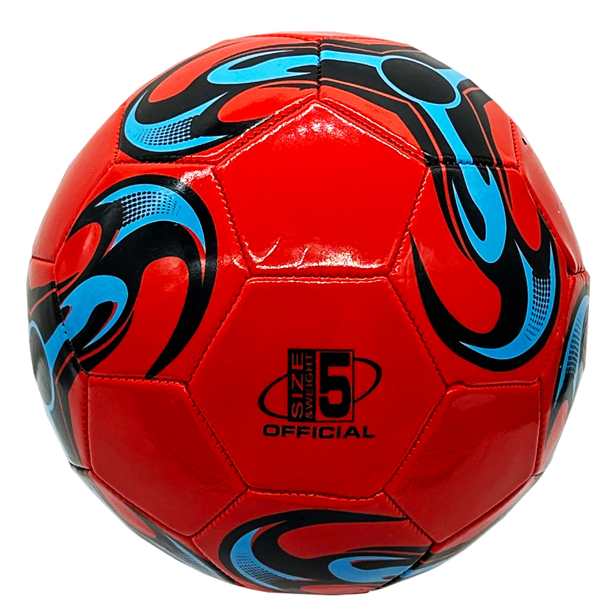 Size 5 Red Color Soccer Ball with Light Blue and Black Designs