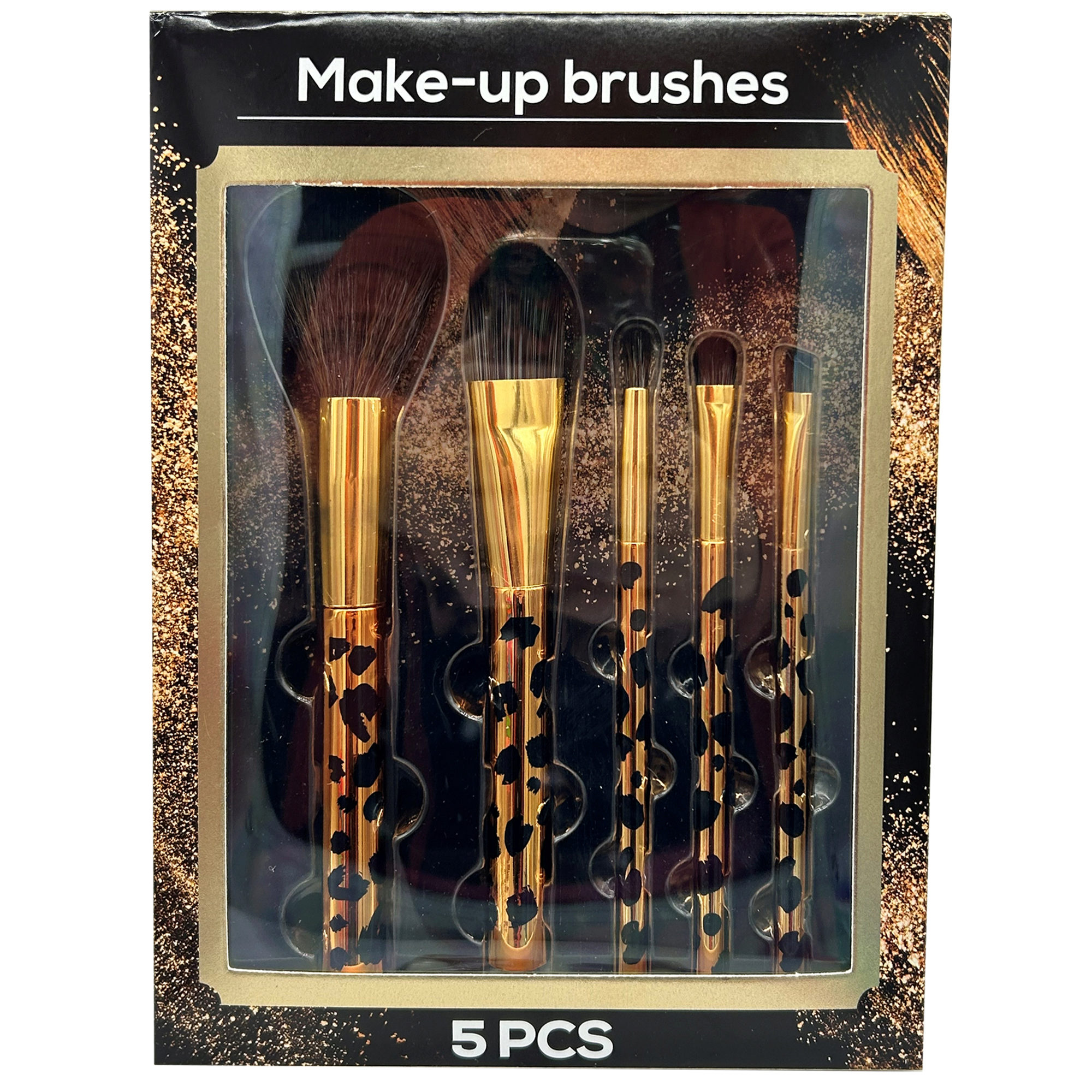 5 Piece Gold Color Leopard Print Makeup Brush Set