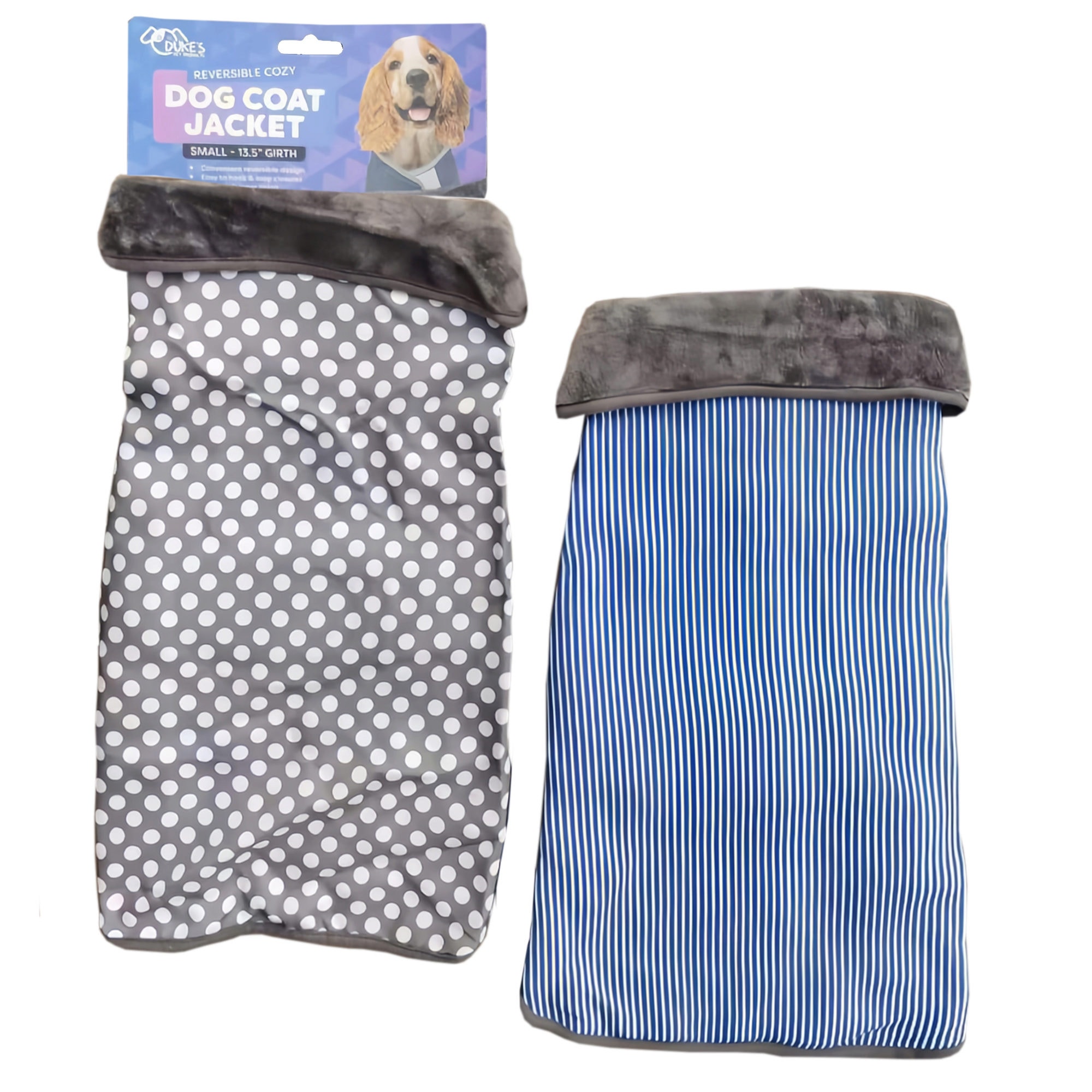 Small Two Strap Cozy Reversible Dog Coat Jacket in Assorted Styles