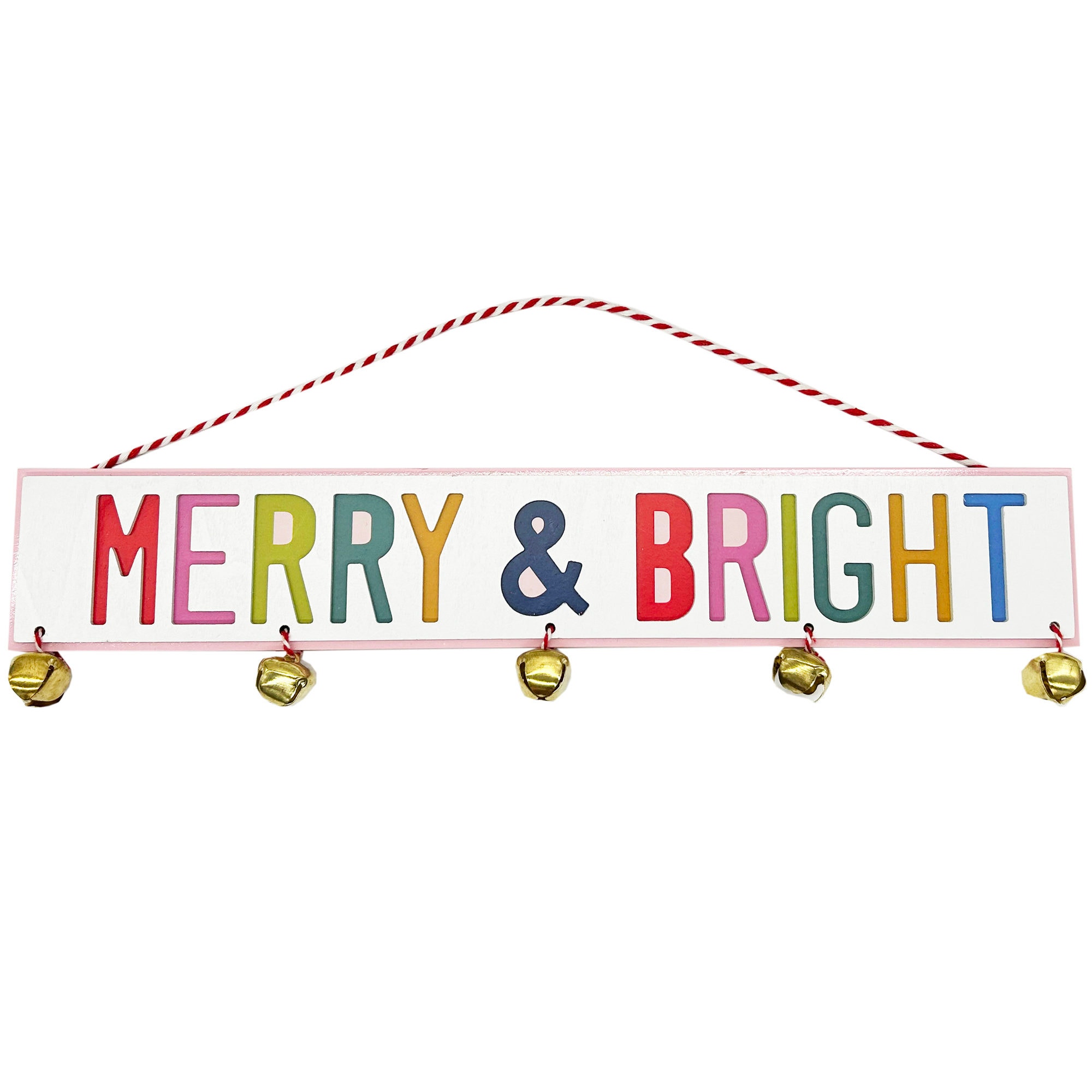 Multicolored “Merry and Bright” with Bells Christmas Hanging Wall Decor